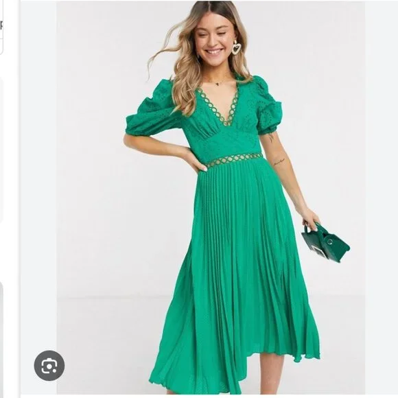 ASOS | Dresses | Summer Emerald Green Midi Pleated Dress | Poshmark